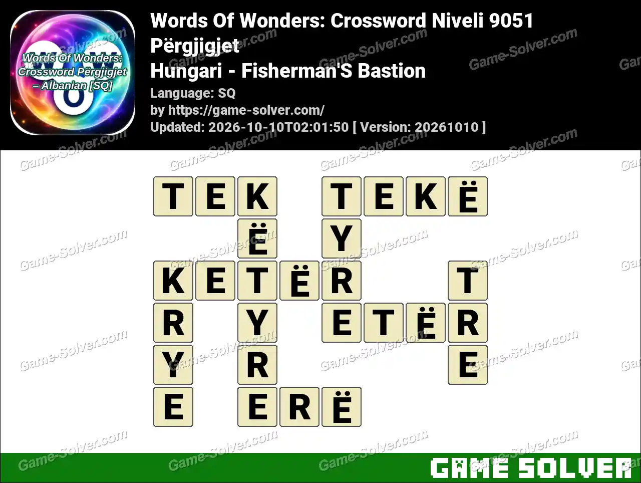 Words Of Wonders: Crossword Niveli 9051 Përgjigjet – Hungari – Fisherman’S Bastion